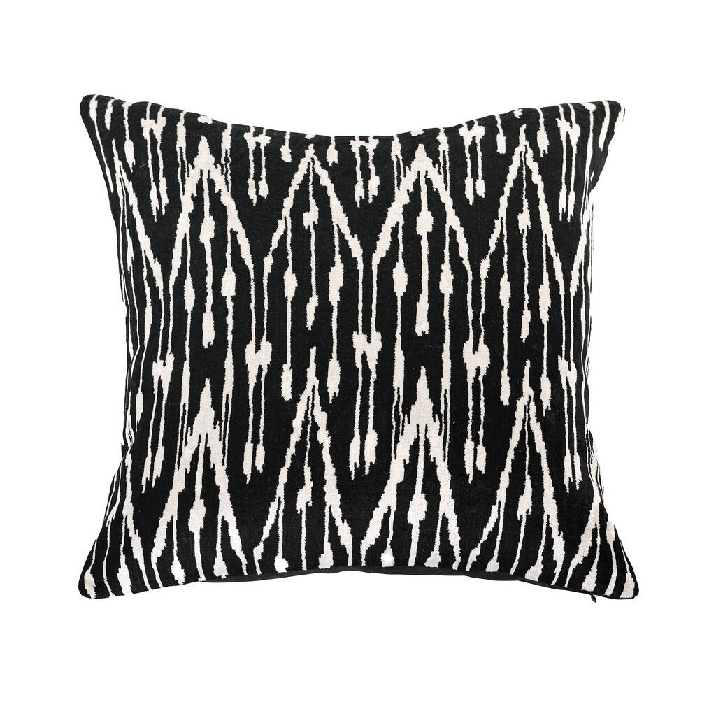 Black Silk Ikat Velvet Cushion Cover 50x50cm By