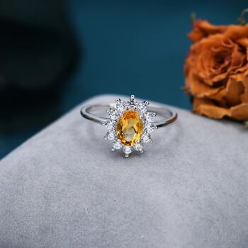 Genuine Citrine And Cz Halo Ring Sterling Silver, 3 of 11