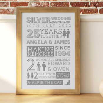 Personalised Silver Wedding Anniversary Family Print, 2 of 4