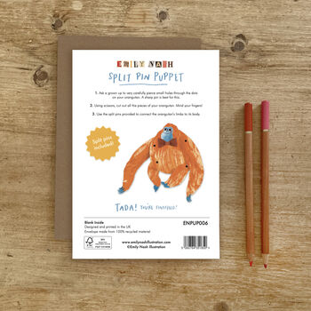 Orangutan Split Pin Puppet A5 Activity Greeting Card, 2 of 4