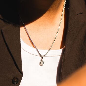 Black Gemstone Necklace White Pearl Gem Pendant Necklace For Men, 7 of 10