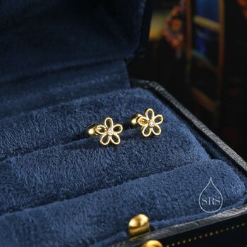Forget Me Not Flower Screw Back Earrings In Sterling Silver, 2 of 10