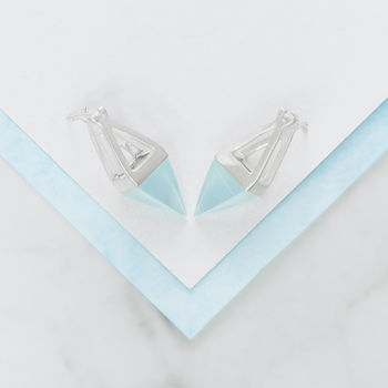 Aqua Chalcedony Silver Pyramid Drop Earrings, 2 of 9