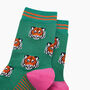 Tiger Faces Bamboo Socks In Green, thumbnail 2 of 4