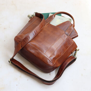 Leather Crossbody Handbag, Tan, 3 of 6