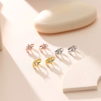 Delicate Starburst Cz Huggie Hoop Earrings In Sterling Silver, 4 of 10