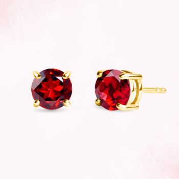 Garnet Round Stud Earrings In Sterling Silver And Gold, 5 of 8