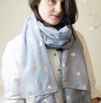 Personalised Rose Gold Bee Print Scarf, 5 of 9