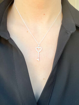 Sterling Silver Heart Key Pendant Necklace, 5 of 5