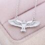 Flying Barn Owl Pendant Necklace In Sterling Silver, thumbnail 2 of 10