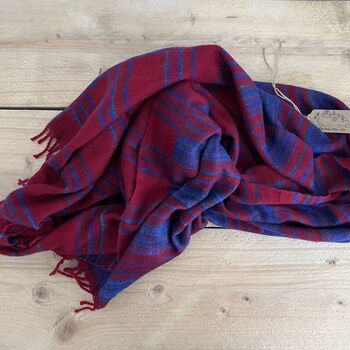 Soft Blanket Striped Cherry Red And Blue Sofa Throw, 5 of 9