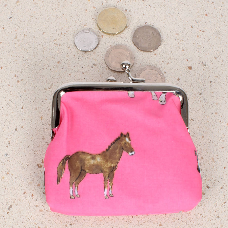 pink horse coin clipper purse by milly green