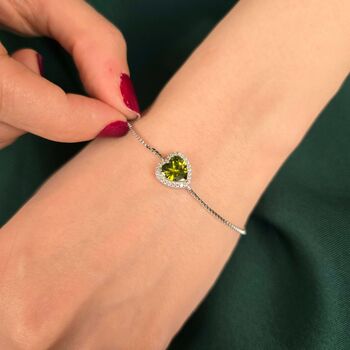 Amethyst Peridot Emerald Gemstone Love Heart Silver Bracelet, 3 of 6