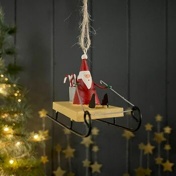 Candy Cane Santa On Sledge Hanging Christmas Decoration, 3 of 3