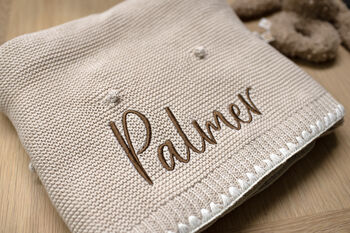 Personalised Knitted Baby Blanket In Natural Bobble, 7 of 7