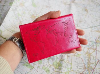 Personalised Leather Passport Holder With World Map, 5 of 12