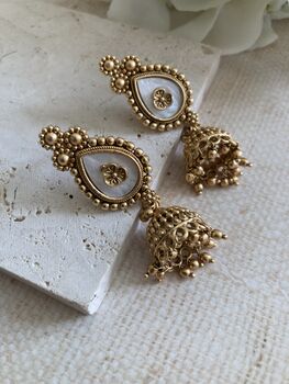 Antique Gold Jhumki Indian Earrings, 4 of 7