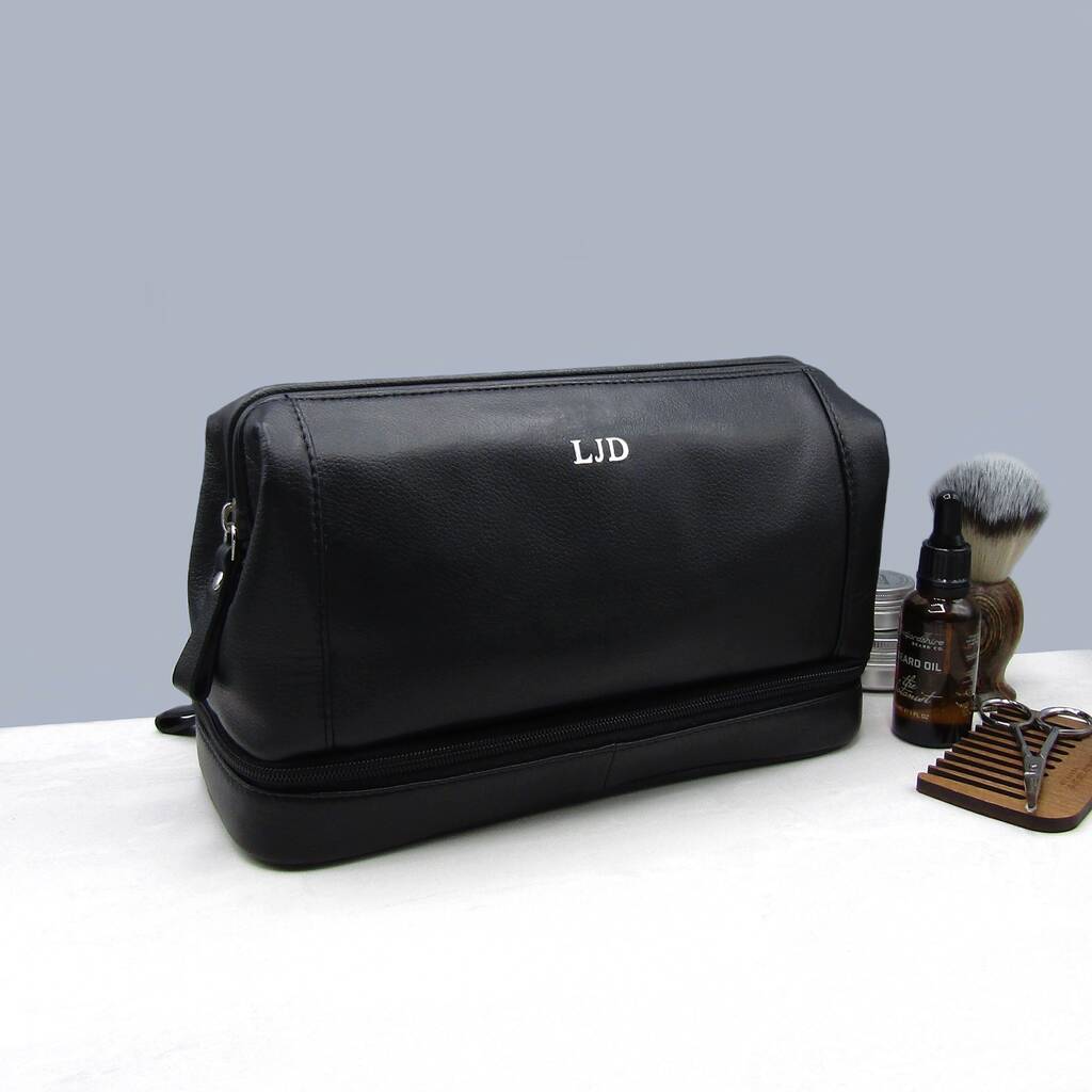 Personalised Leather Foil Embossed Initial Wash Bag, 1 of 6