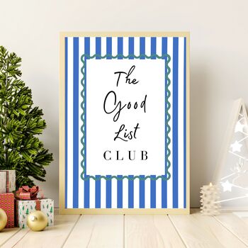 A4 Christmas Art Print, The Good List Club Blue Stripes, 2 of 6