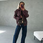 Burgundy Faux Leather Collar Jacket, thumbnail 7 of 7