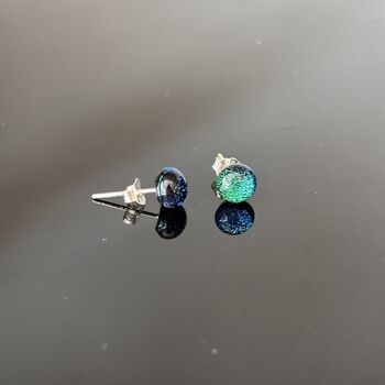 Green Sparkly Fused Glass Sterling Silver Stud Earrings, 7 of 9