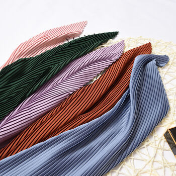 Solid Blue Silk Scarf Pleated Style, 4 of 5