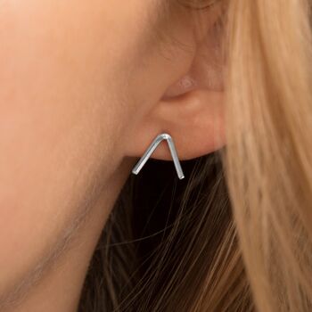 Simple Silver Colour V Shaped Stud Earrings, 2 of 6