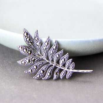 Sterling Silver Marcasite Leaves Small Brooch, 6 of 11