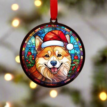 Shiba Inu In Santa Hat Suncatcher Decoration, 6 of 6