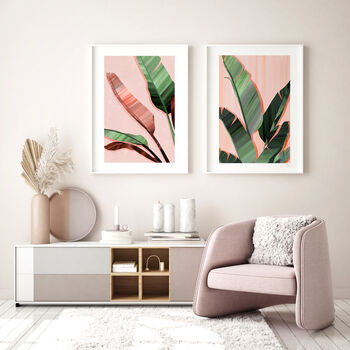 Pink And Green Banana Leaves Art Print, 4 of 8
