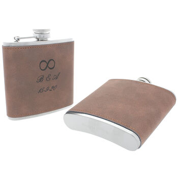 Personalised Soft Brown Leather Infinity Hip Flask, 3 of 6
