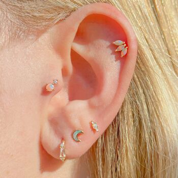 14k Solid Gold Opal Moon Stud Earrings, 4 of 5