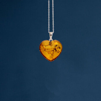 Sterling Silver Baltic Amber Heart Necklace, 2 of 9