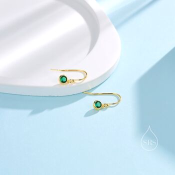 Tiny Emerald Green Cz Drop Earrings In Sterling Silver, 4 of 9