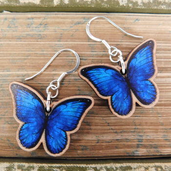 Blue Morpho Butterfly Wooden Earrings, 7 of 10
