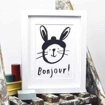 'Bonjour' Rabbit Print, 3 of 5