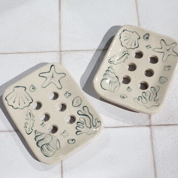 Ceramic Soap Dish With Hand Painted Sea Shell Pattern, 2 of 3