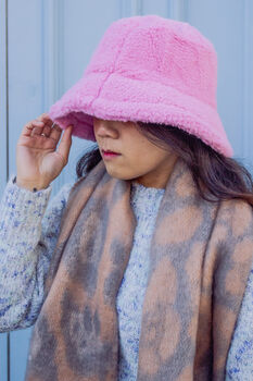 Pink Fluffy Teddy Bucket Hat, 3 of 6