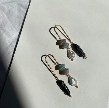 Freshwater Pearls And Agate Arch Earrings, 5 of 7