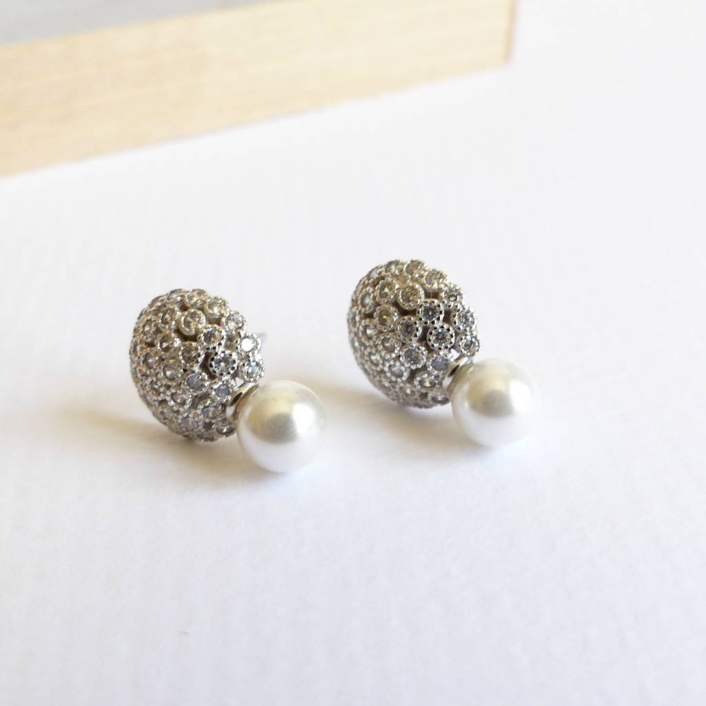 Silver Plated Flower Cluster Pearl Earrings By EVY Designs ...