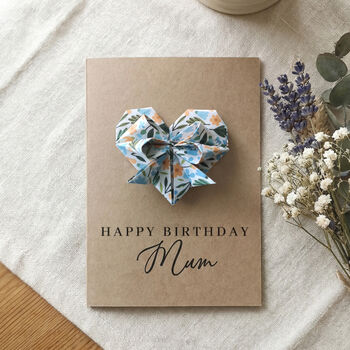 Personalised Birthday Floral Origami Heart Kraft Card, 5 of 9