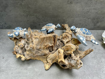 Set Of Three Swimming Turtles On Driftwood – Handmade Gift, 6 of 11