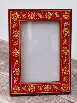 Hand Painted Red And Yellow Patterned Small Photo Frame, 2 of 4