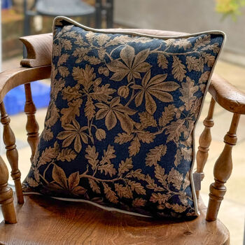 Luxury Linen Blend Floral Cushion Autumn Navy And Gold, 2 of 6