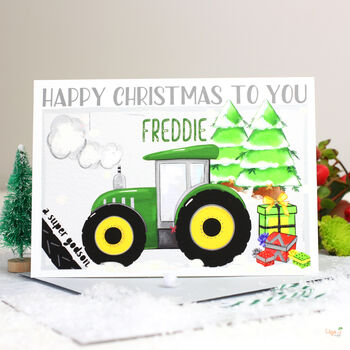 Personalised Green Tractor Christmas Card, 3 of 8