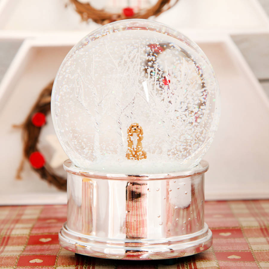 christmas silver dog wonderland tree snow globe dome by red berry apple ...