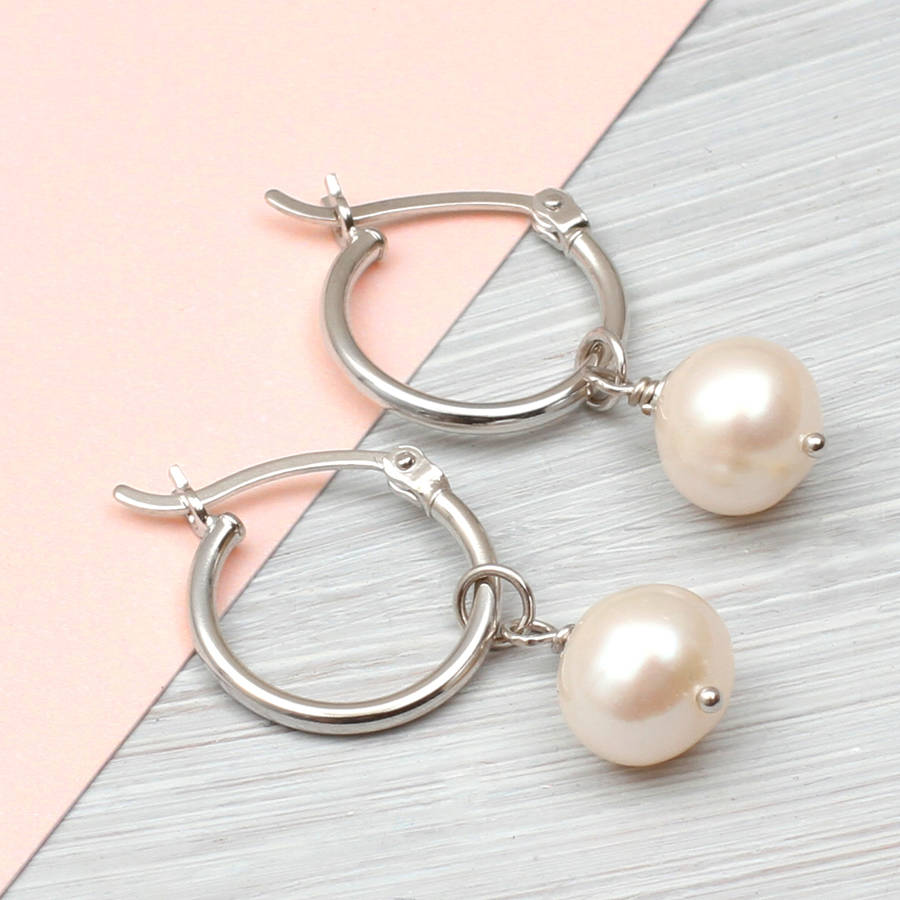 Sterling Silver And Pearl Hoop Earrings By Hurleyburley