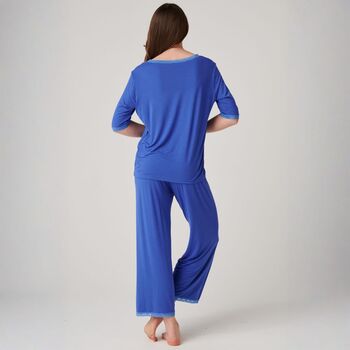 Women's 'Ultra Blue' Bamboo Lace Pyjama Set, 3 of 6