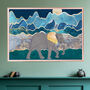 Gold Blue Elephant Original Artwork Mountain Moon Print, thumbnail 1 of 4