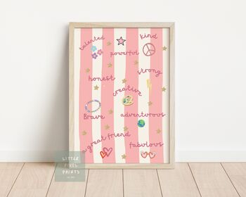Personalised Affirmation Pink Floral Wall Print Set Of Three, 4 of 5